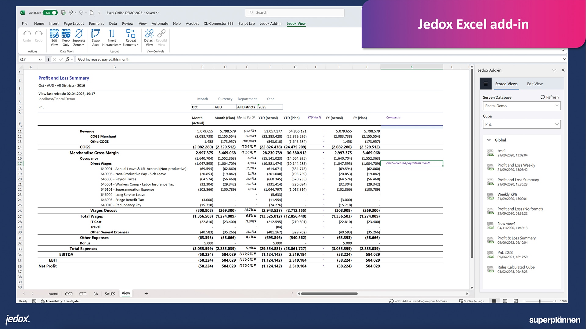 best fpa software jedox excel add in