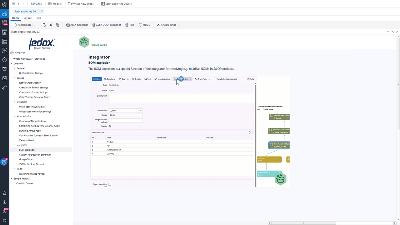jedox screenshot bom calculation